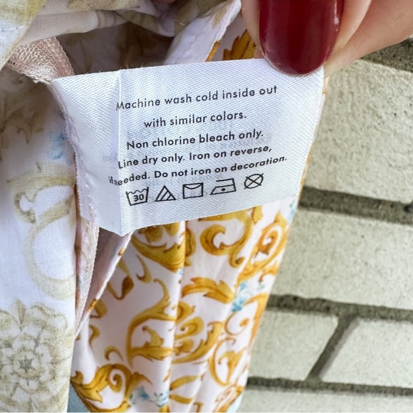 NicoBlu Capri Tunic Blush Pink Gold French Regency Ribbon Print Cotton XL Boho - Picture 8 of 10